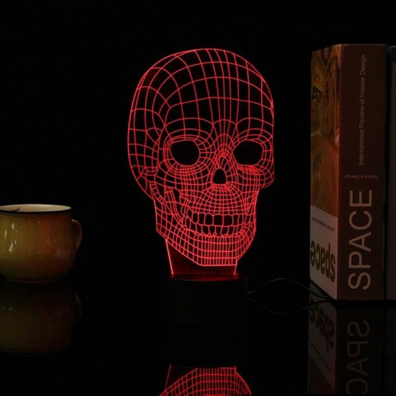 3d Skull Illusion Led Stolové Svetlo Usb 7 Farieb Meniace Nočnú Lampu Home Decor