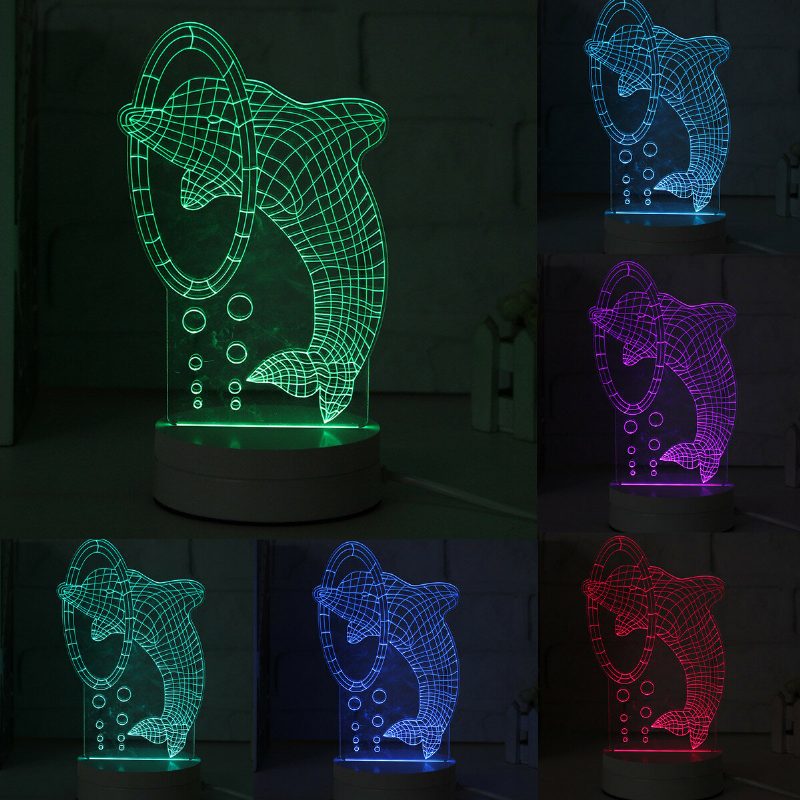 3d Viacfarebná Led Nočná Lampa So Vzorom Delfína S Vypínačom Home Party Decor 220v