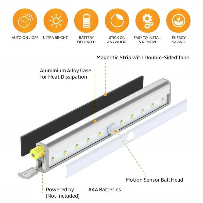 6/10 Led Pir Led Svetlo Pohybového Senzora Skriňa Lampička Na Posteľ Led Pod Skrinkou Nočné Do Šatníka Schody Kuchyňa