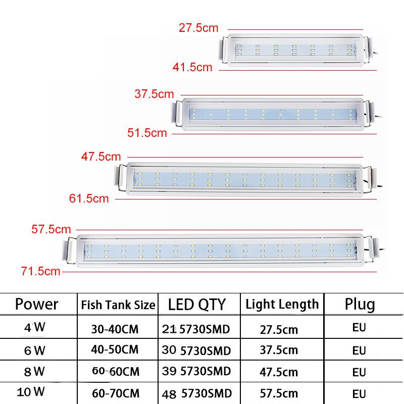 Akvarijné Akváriové Akvárium S Led Zásuvkou Nad Hlavou Modro-biela Lampa Rastliny Mesiac Osvetlenie