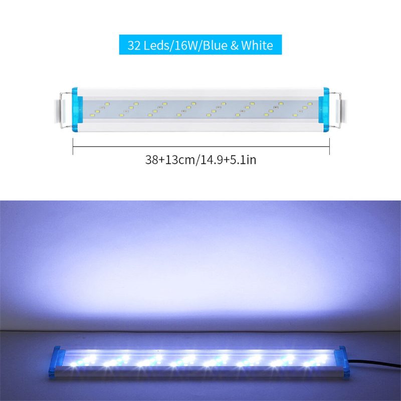 Akvárium Led Osvetlenie 18-48 cm S Výsuvnými Držiakmi Biele A Modré Led Diódy Vhodné Pre