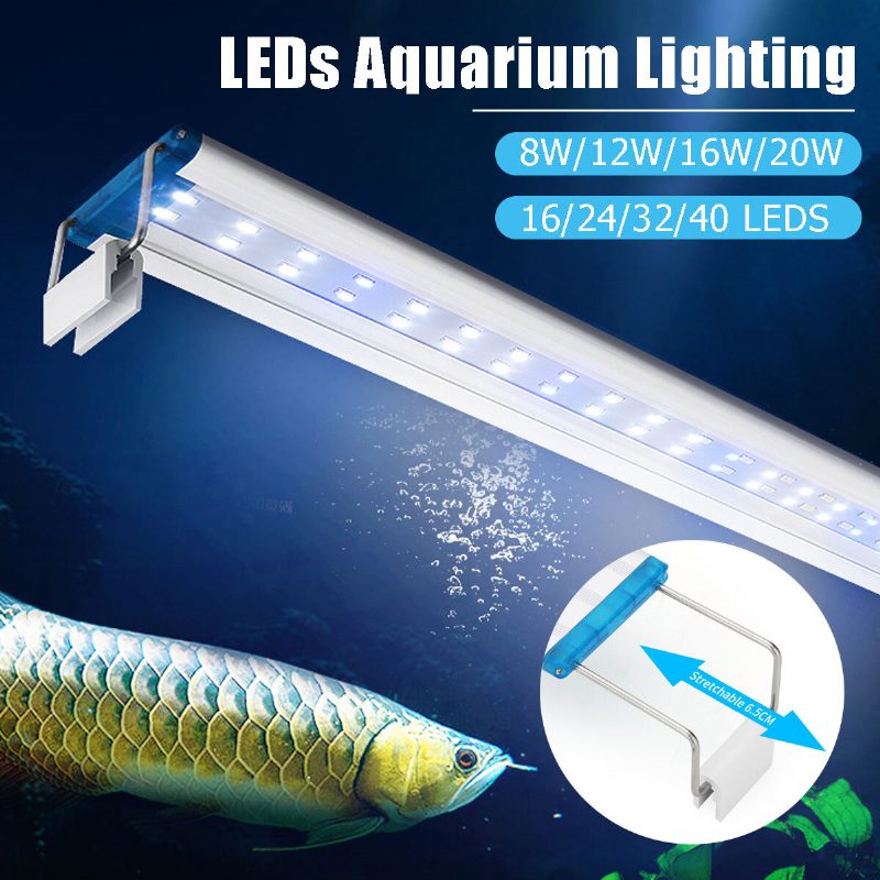 Akvárium Led Osvetlenie 18-48 cm S Výsuvnými Držiakmi Biele A Modré Led Diódy Vhodné Pre