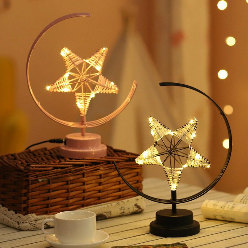 Batéria/usb Teplé Svetlo Čierna/ružová Star Moon Nočná Stolová Lampa Darček K Narodeninám