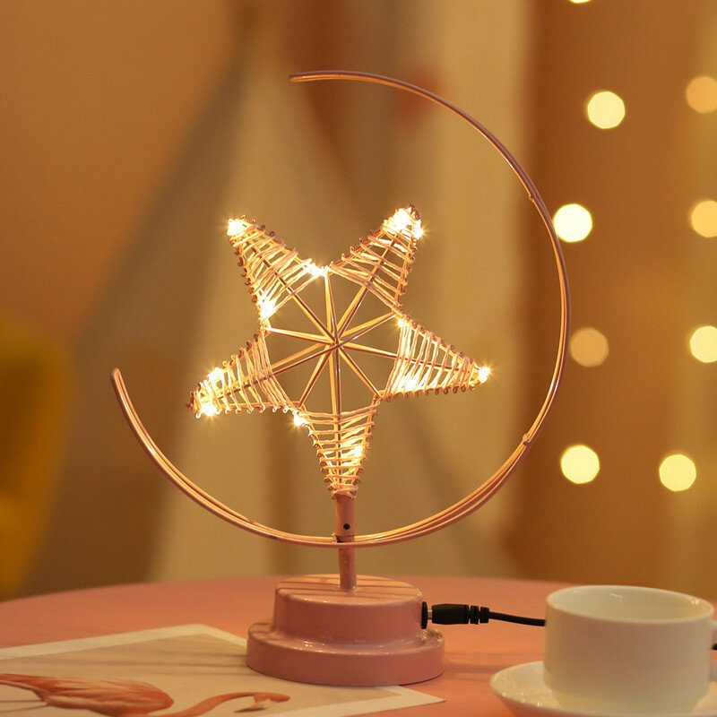 Batéria/usb Teplé Svetlo Čierna/ružová Star Moon Nočná Stolová Lampa Darček K Narodeninám