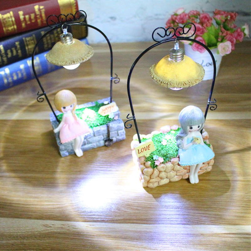 Creative Farm Girl Table Night Light Resin Craft Character Ornamenty Xmas Gifts