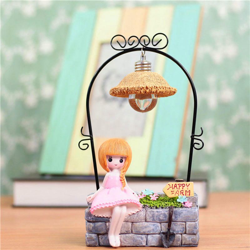 Creative Farm Girl Table Night Light Resin Craft Character Ornamenty Xmas Gifts