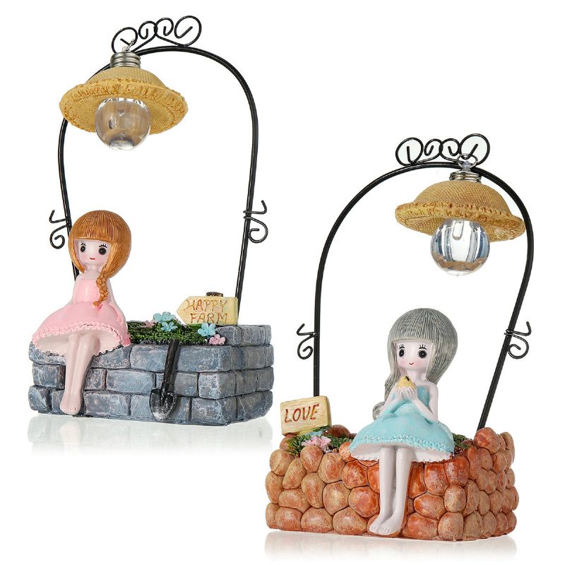 Creative Farm Girl Table Night Light Resin Craft Character Ornamenty Xmas Gifts