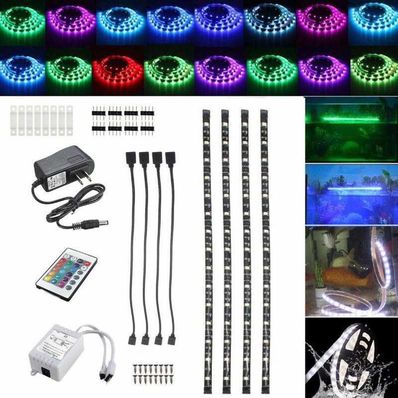 Dc12v 4pcs 50cm Vodotesné Led Pásové Svetlo Rgb Vonkajšia Lampa + Diaľkové Ovládanie S 24 Kľúčmi + Napájací Adaptér