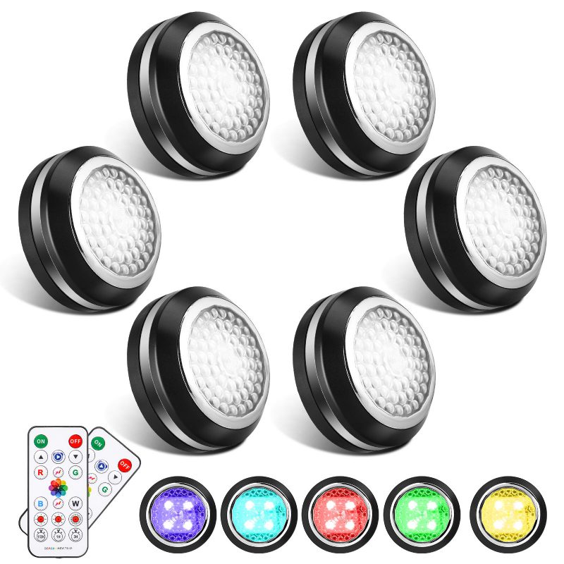 Elfeland 6pcs Dc 4.5 V Rgb 3800-4000k 4 Režimy Dotykového Okrúhleho Skrinkového Svetla S 2ks Diaľkovým Ovládačom Pre Spálňu