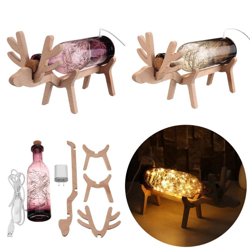 Led Sklenená Víla Elk Deer Light Bottle Jar Nočné Svetlo Stolná Lampa Vianočný Darček Do Domácnosti