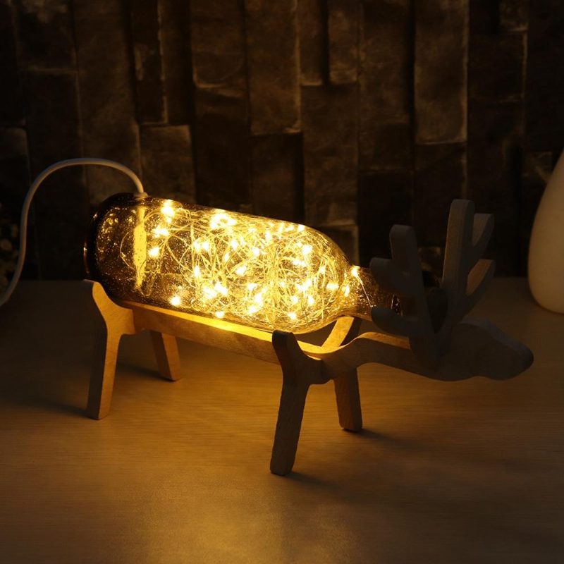 Led Sklenená Víla Elk Deer Light Bottle Jar Nočné Svetlo Stolná Lampa Vianočný Darček Do Domácnosti