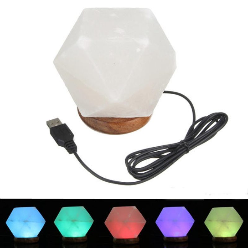 Usb Soľná Lampa Natural Crystal Rock Dekorácia Farebného Nočného Svetla Led