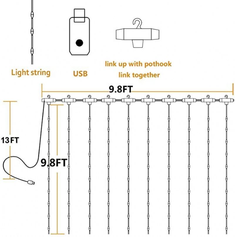 Závesové Svietidlá 3x3m300 Gytf So Zvukom Aktivovaným Usb Napájaním Led Rozprávkové Vianočné Osvetlenie S Diaľkovým Nastavením Synchronizácie S Hudbou 8 Režimov Závesného Svetla Pre Svadobné Dekorácie V Spálni