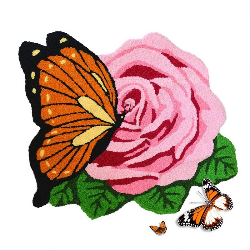 Bytový Textilromantický Motýľový Koberec Obývacia Izbaelegantné Ružové Izbové Rohožemoderný Zelený Listový