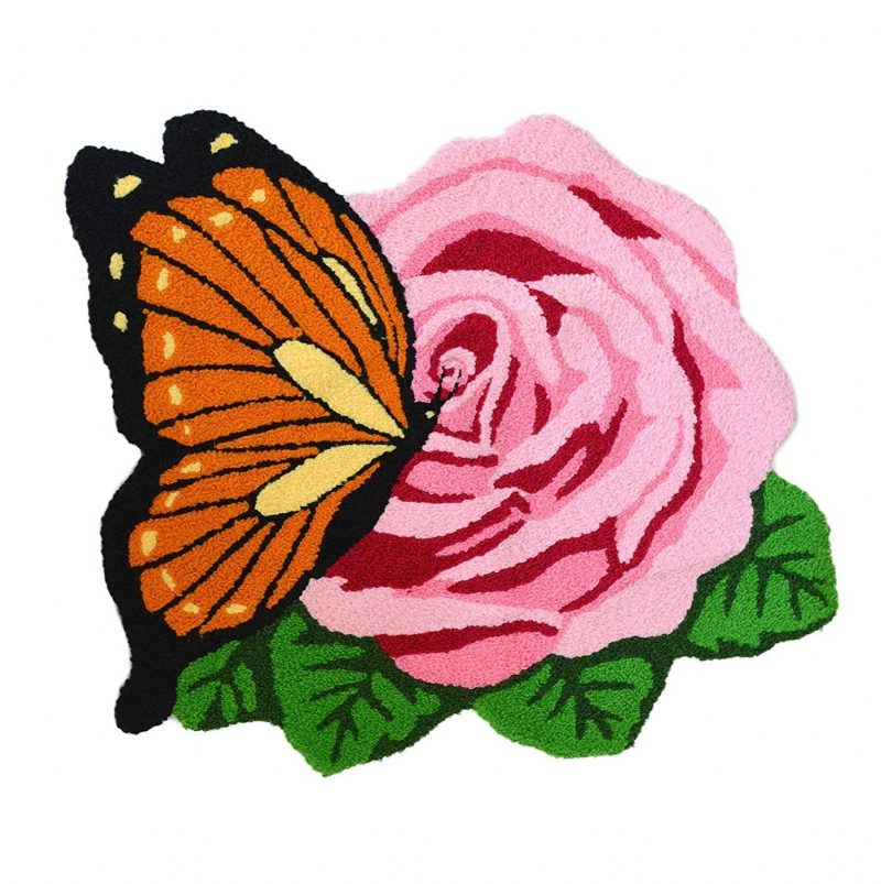 Bytový Textilromantický Motýľový Koberec Obývacia Izbaelegantné Ružové Izbové Rohožemoderný Zelený Listový