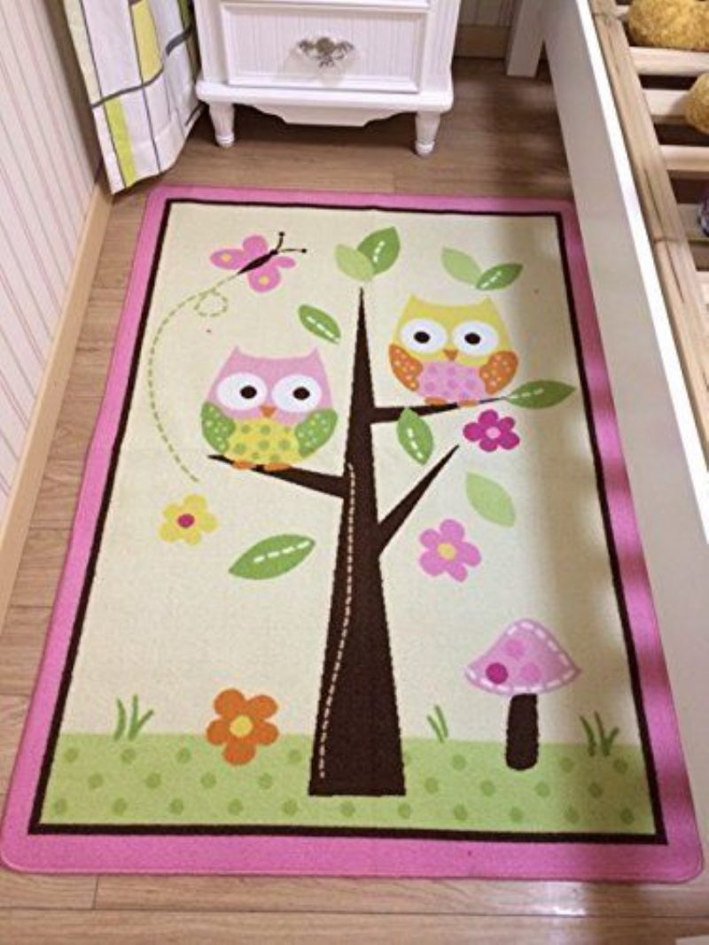 Bytový Textilunikátny Koberec Cartoon Owl Designer Ružový Rozprávkový Dievčenský Do Obývačkyjemný Detský Butterfly