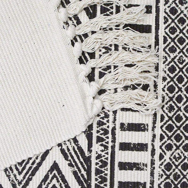 Čierno-krémový Bavlnený Pletený Kobercový Koberec Dekoratívny Na Verande Ručne Tkaný Strapcový