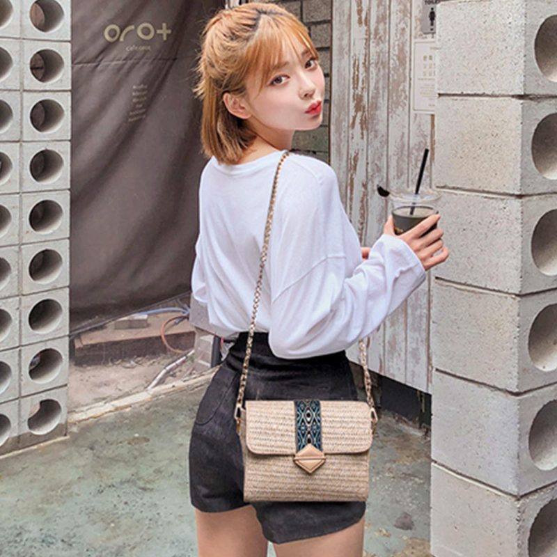 Dámska Letná Plážová Slamená Taška Bohemian Crossbody Messenger Na Rameno