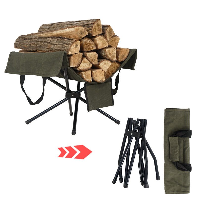 Outdoor Campfire Firewood Rack Collection Bag Zliatina Hliníka Ľahká Kempingová Prenosná Taška Na Palivové Drevo