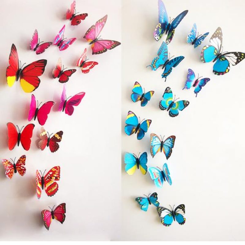 12 Ks Nálepka Na Stenu 3d Stereoskopický Motýľ Dekorácia Do Obývačky Na Urob Si Sám