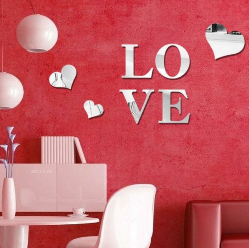 3d Multi-color Love Silver Nálepky Na Stenu V Tvare Zrkadla Diy Home Wall Spálne Office Decor