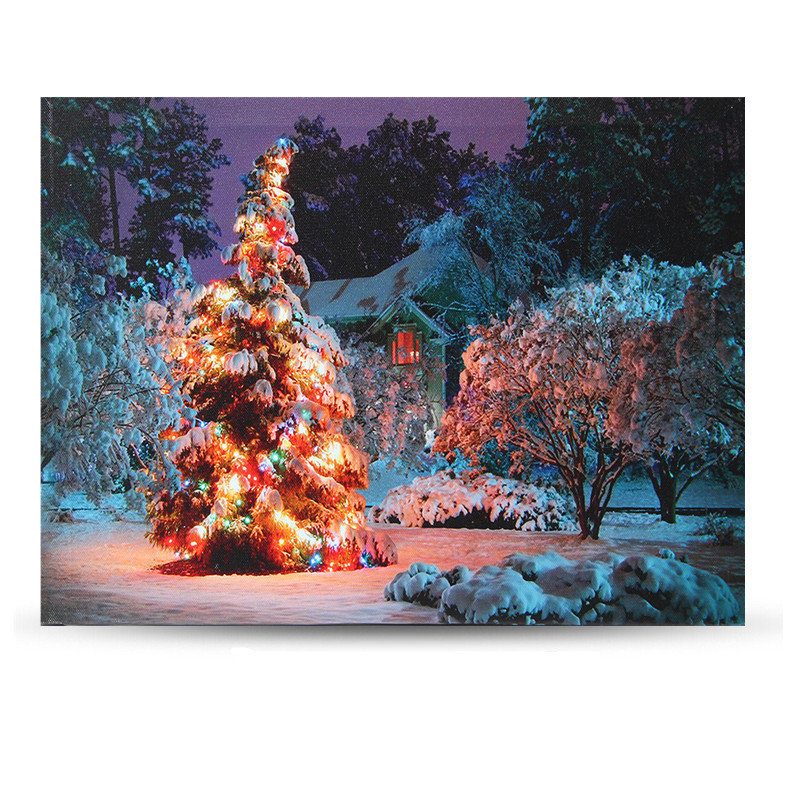 40 X 30 cm Led Vianočný Zasnežený Predný Stromček Obraz Na Plátne Na Stenu Art