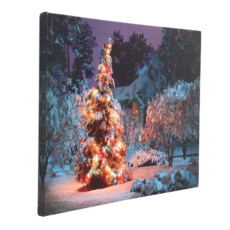 40 X 30 cm Led Vianočný Zasnežený Predný Stromček Obraz Na Plátne Na Stenu Art