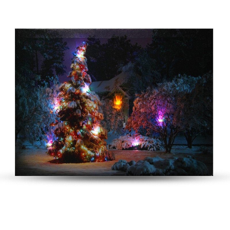 40 X 30 cm Led Vianočný Zasnežený Predný Stromček Obraz Na Plátne Na Stenu Art