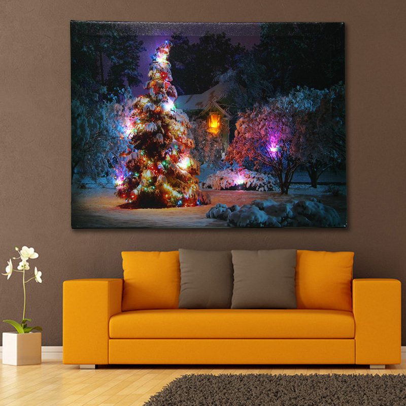 40 X 30 cm Led Vianočný Zasnežený Predný Stromček Obraz Na Plátne Na Stenu Art