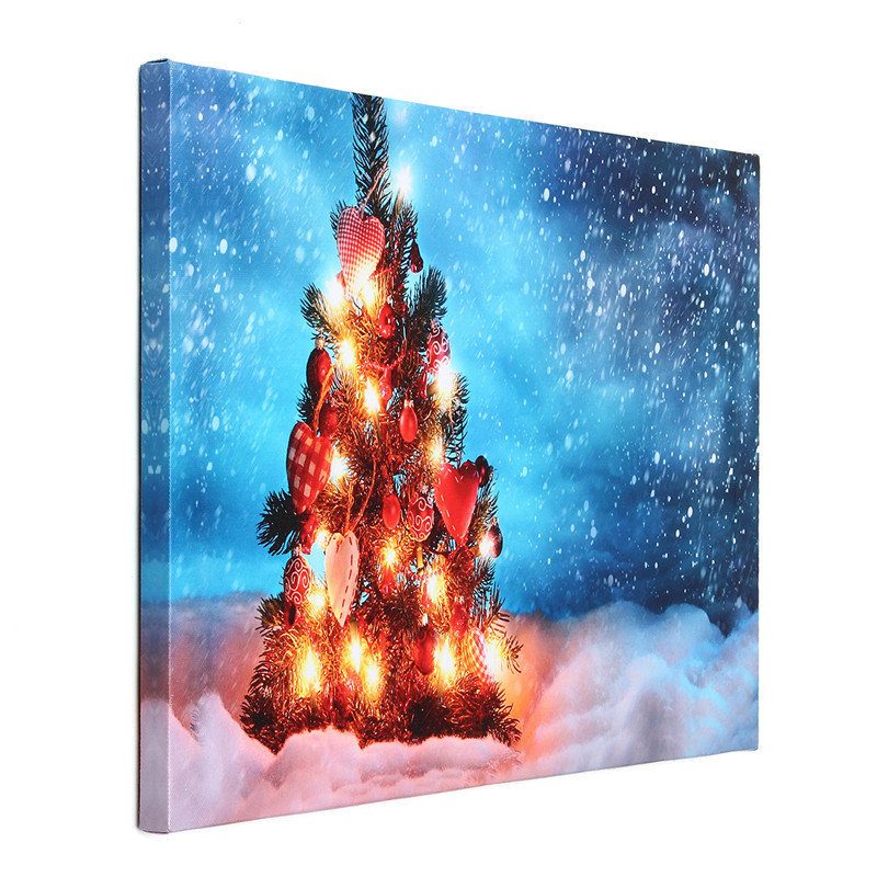 40 X 30 cm Ovládaný Led Vianočný Zasnežený Stromček Xmas Fototapeta Na Stenu Art