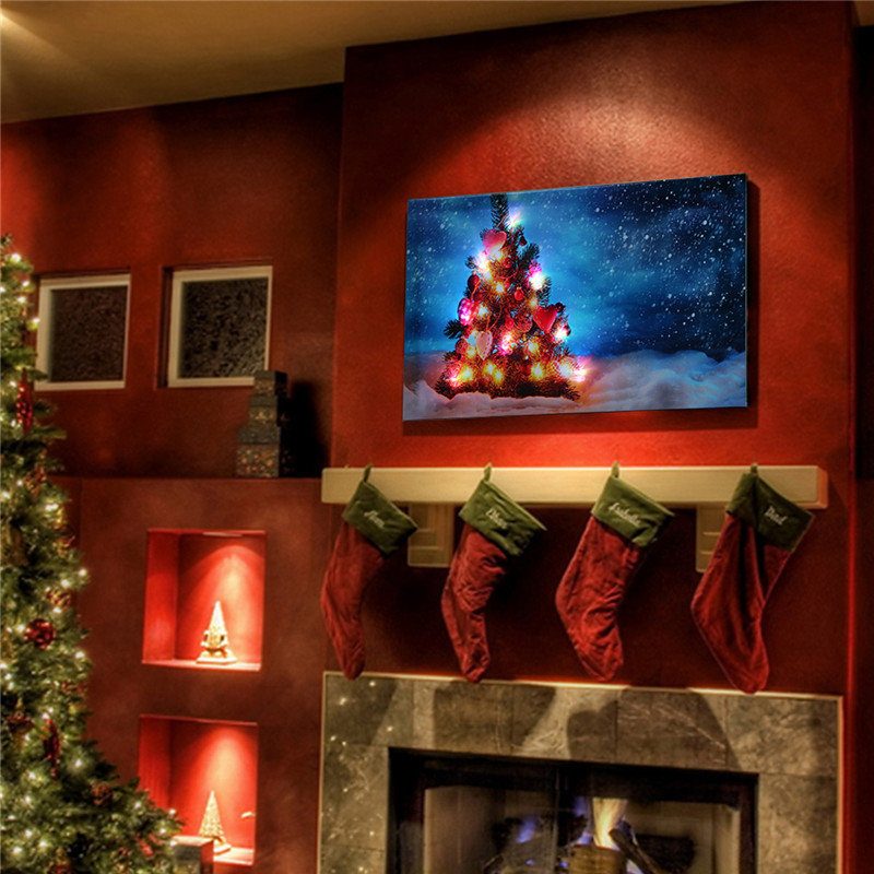 40 X 30 cm Ovládaný Led Vianočný Zasnežený Stromček Xmas Fototapeta Na Stenu Art