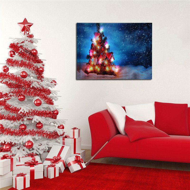 40 X 30 cm Ovládaný Led Vianočný Zasnežený Stromček Xmas Fototapeta Na Stenu Art