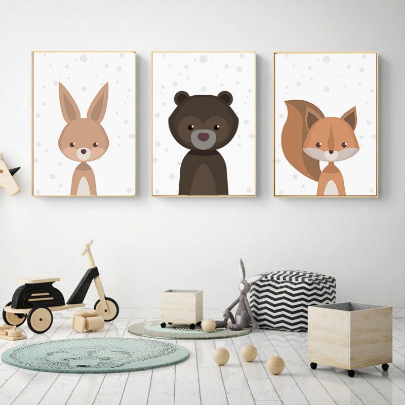 Cartoon Fox Animal Plagát Na Plátne Severské Umelecké Obrazy Baby Kids Room Nálepka Na Stenu Dekor