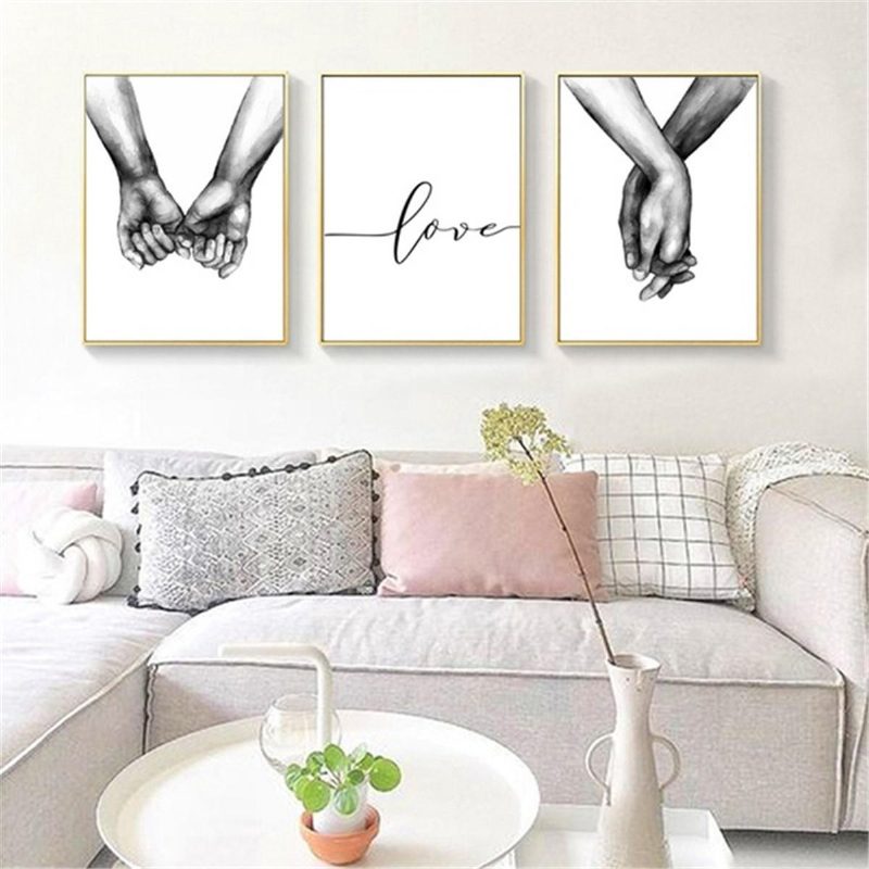 Držiac Za Ruku Čiernobiely Obrázok Cambric Prints Maľba Láska Nálepka Na Stenu Home Decor