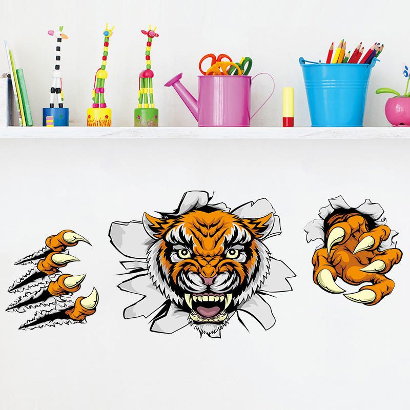 Kreatívna Spoločnosť Dekorácie Do Kancelárie Nálepky Na Stenu Domineering 3d Tiger Broken Wall 30* 90cm