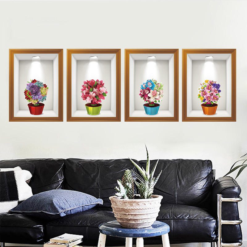 Kvety 3d Frame Creative Wall Stickers Background Európske Trojrozmerné Samolepky Na Stenu