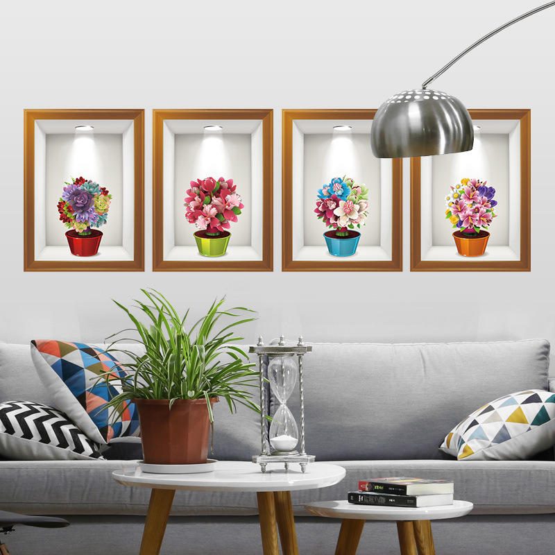 Kvety 3d Frame Creative Wall Stickers Background Európske Trojrozmerné Samolepky Na Stenu