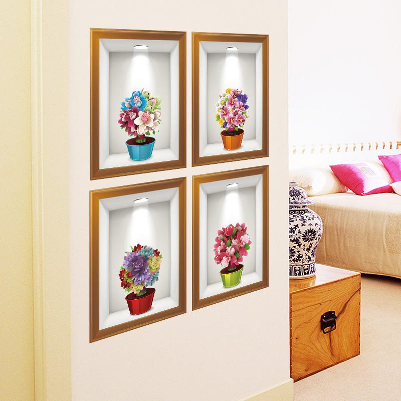 Kvety 3d Frame Creative Wall Stickers Background Európske Trojrozmerné Samolepky Na Stenu