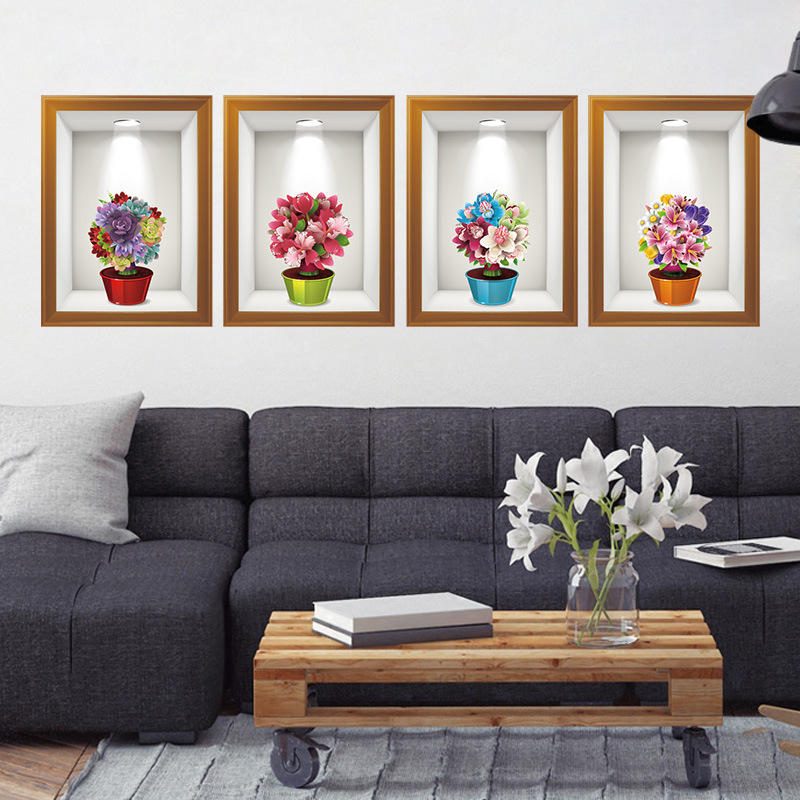 Kvety 3d Frame Creative Wall Stickers Background Európske Trojrozmerné Samolepky Na Stenu