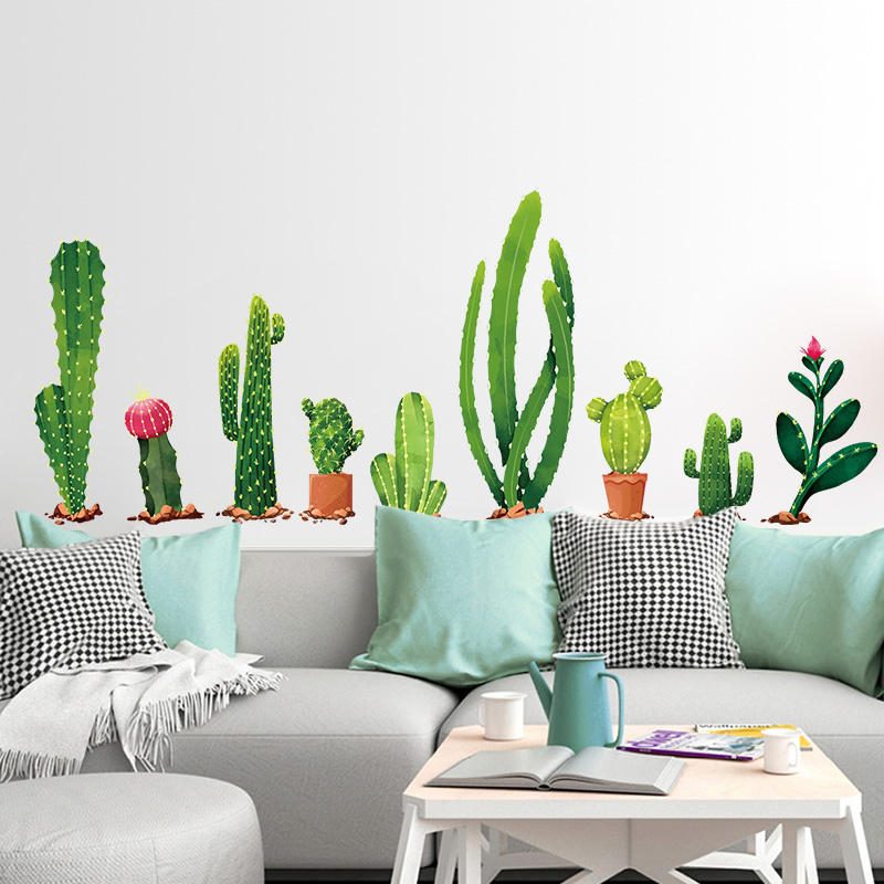 Miico Creative Cartoon Cactus Pvc Odnímateľná Nástenná Dekoračná Nálepka Na Domácu Izbu