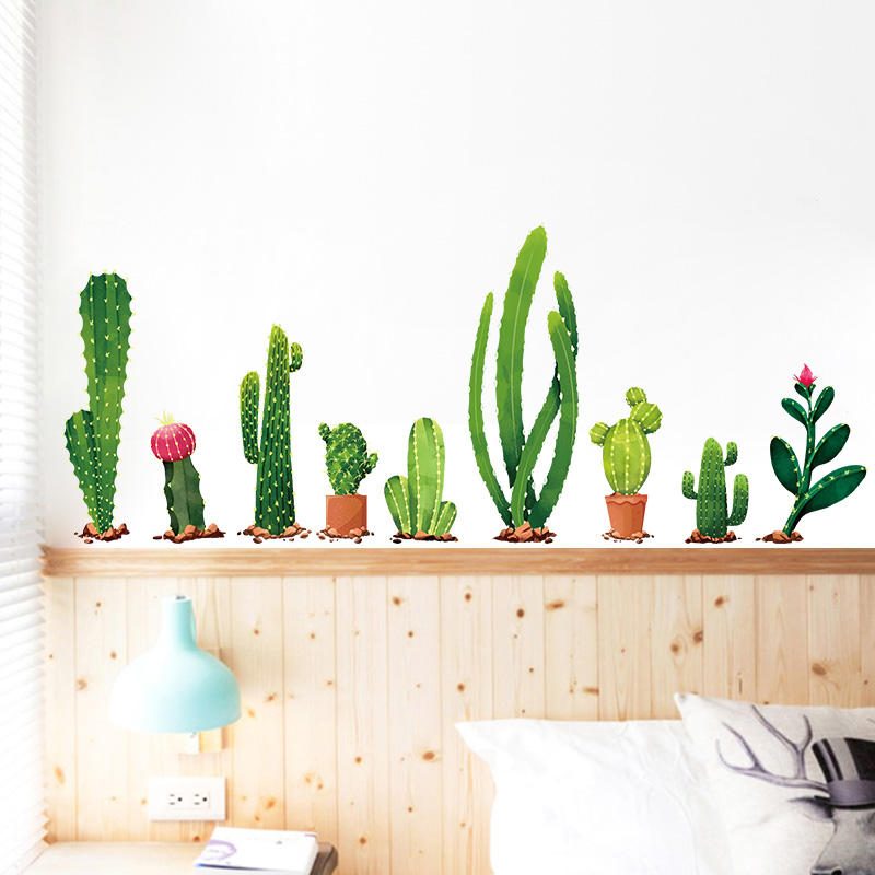 Miico Creative Cartoon Cactus Pvc Odnímateľná Nástenná Dekoračná Nálepka Na Domácu Izbu