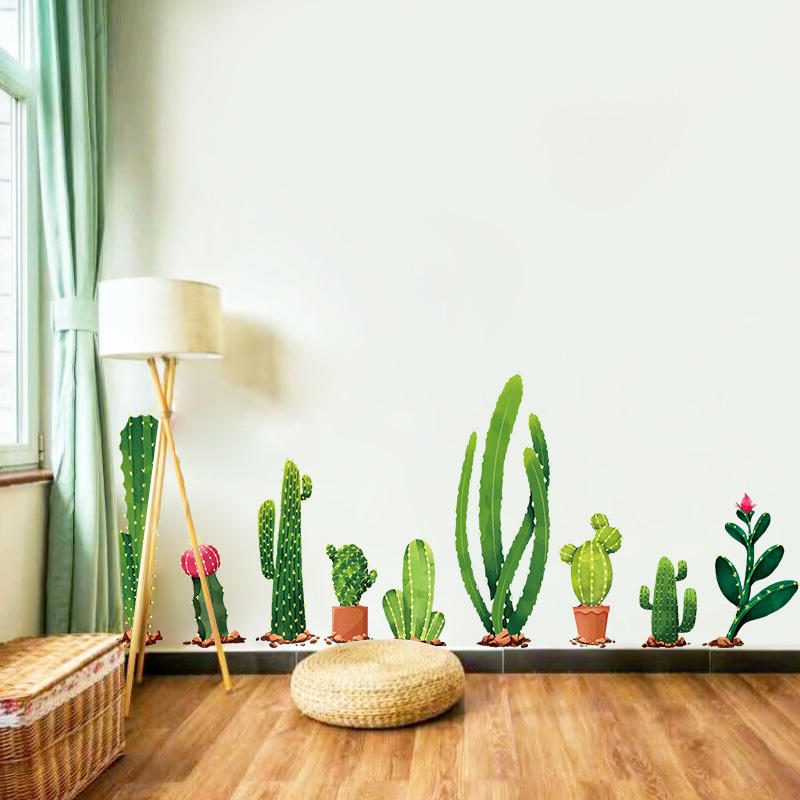 Miico Creative Cartoon Cactus Pvc Odnímateľná Nástenná Dekoračná Nálepka Na Domácu Izbu