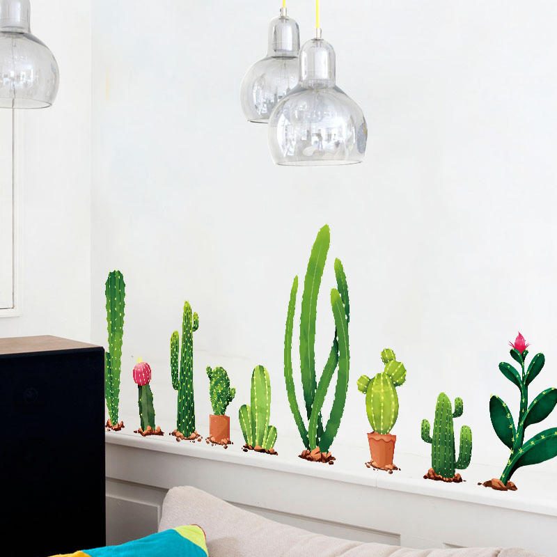 Miico Creative Cartoon Cactus Pvc Odnímateľná Nástenná Dekoračná Nálepka Na Domácu Izbu