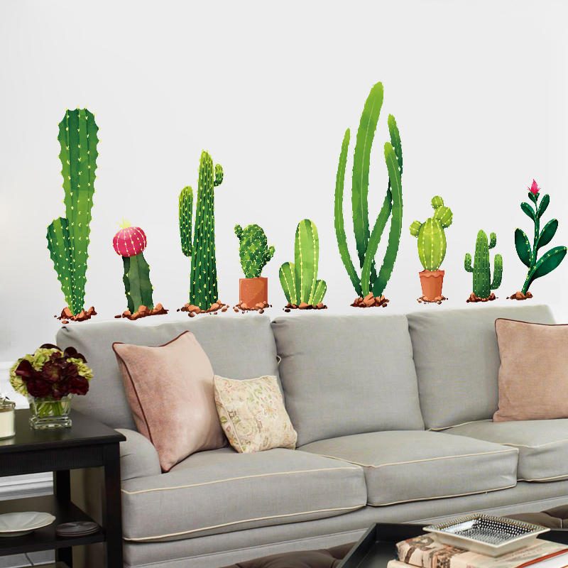 Miico Creative Cartoon Cactus Pvc Odnímateľná Nástenná Dekoračná Nálepka Na Domácu Izbu