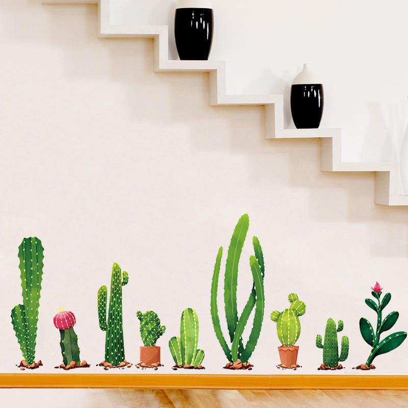 Miico Creative Cartoon Cactus Pvc Odnímateľná Nástenná Dekoračná Nálepka Na Domácu Izbu