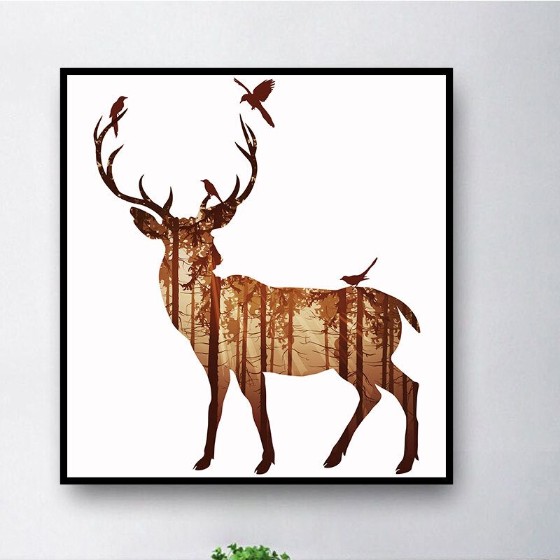 Miico Ručne Maľované Olejomaľby Jednoduchý Štýl-b Bočná Tvár Deer Wall Art Pre Domáce Dekorácie