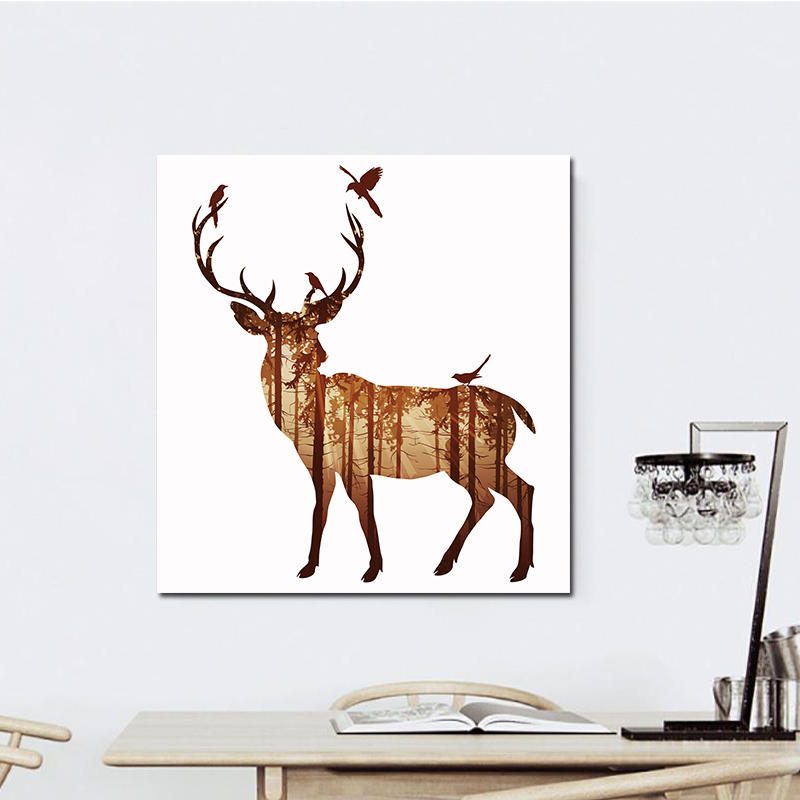 Miico Ručne Maľované Olejomaľby Jednoduchý Štýl-b Bočná Tvár Deer Wall Art Pre Domáce Dekorácie