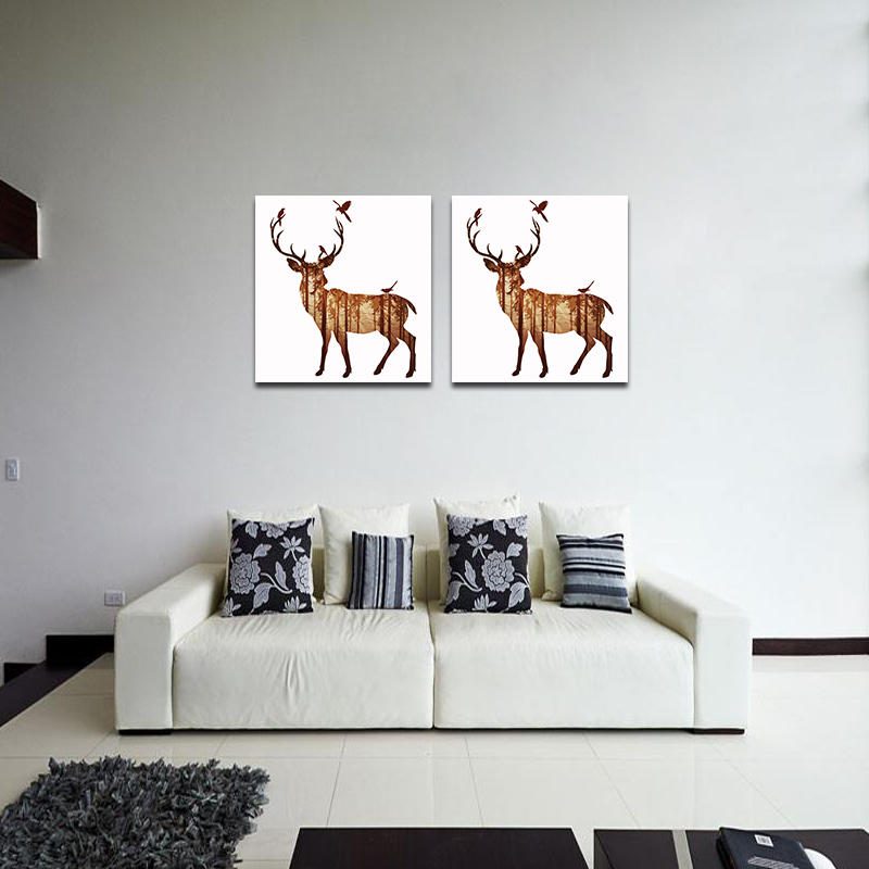 Miico Ručne Maľované Olejomaľby Jednoduchý Štýl-b Bočná Tvár Deer Wall Art Pre Domáce Dekorácie