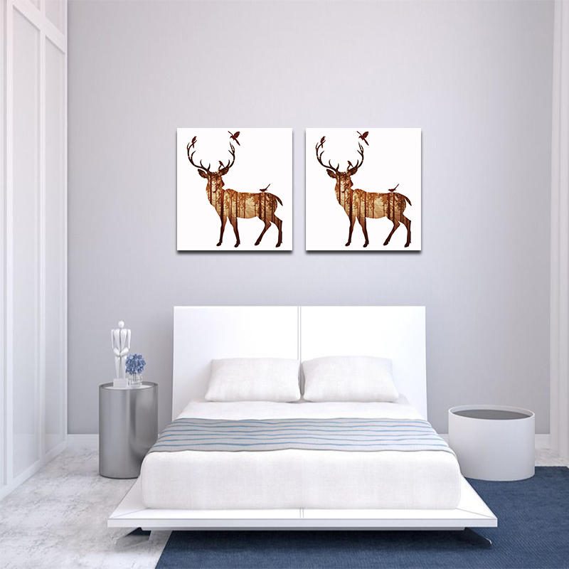 Miico Ručne Maľované Olejomaľby Jednoduchý Štýl-b Bočná Tvár Deer Wall Art Pre Domáce Dekorácie