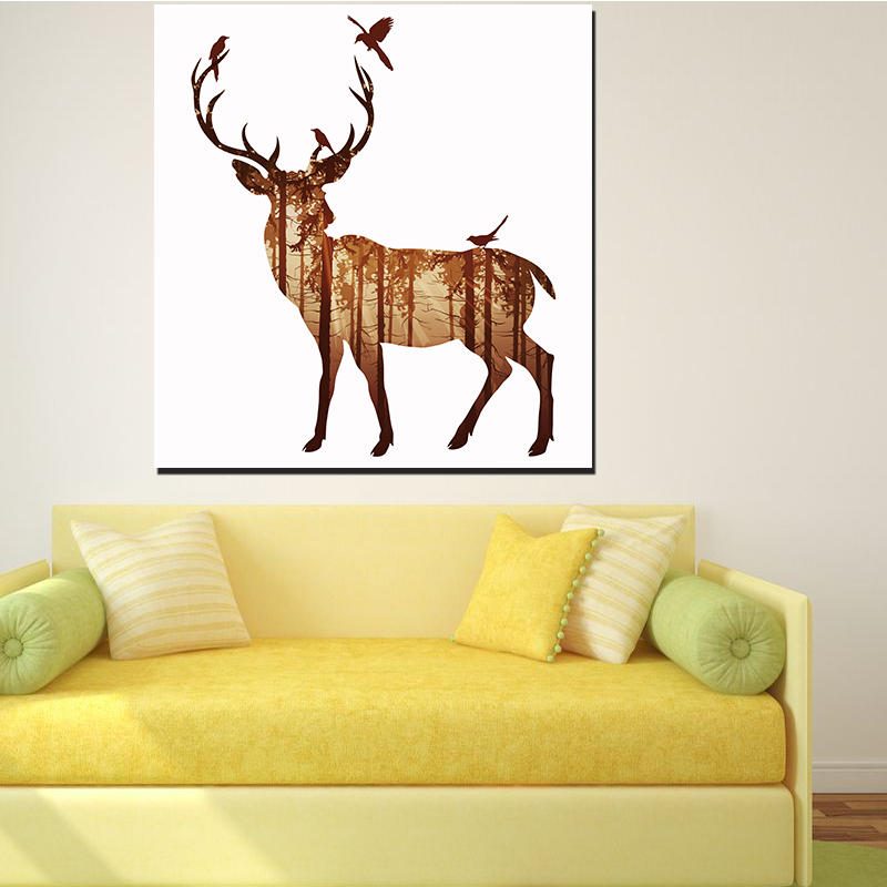 Miico Ručne Maľované Olejomaľby Jednoduchý Štýl-b Bočná Tvár Deer Wall Art Pre Domáce Dekorácie